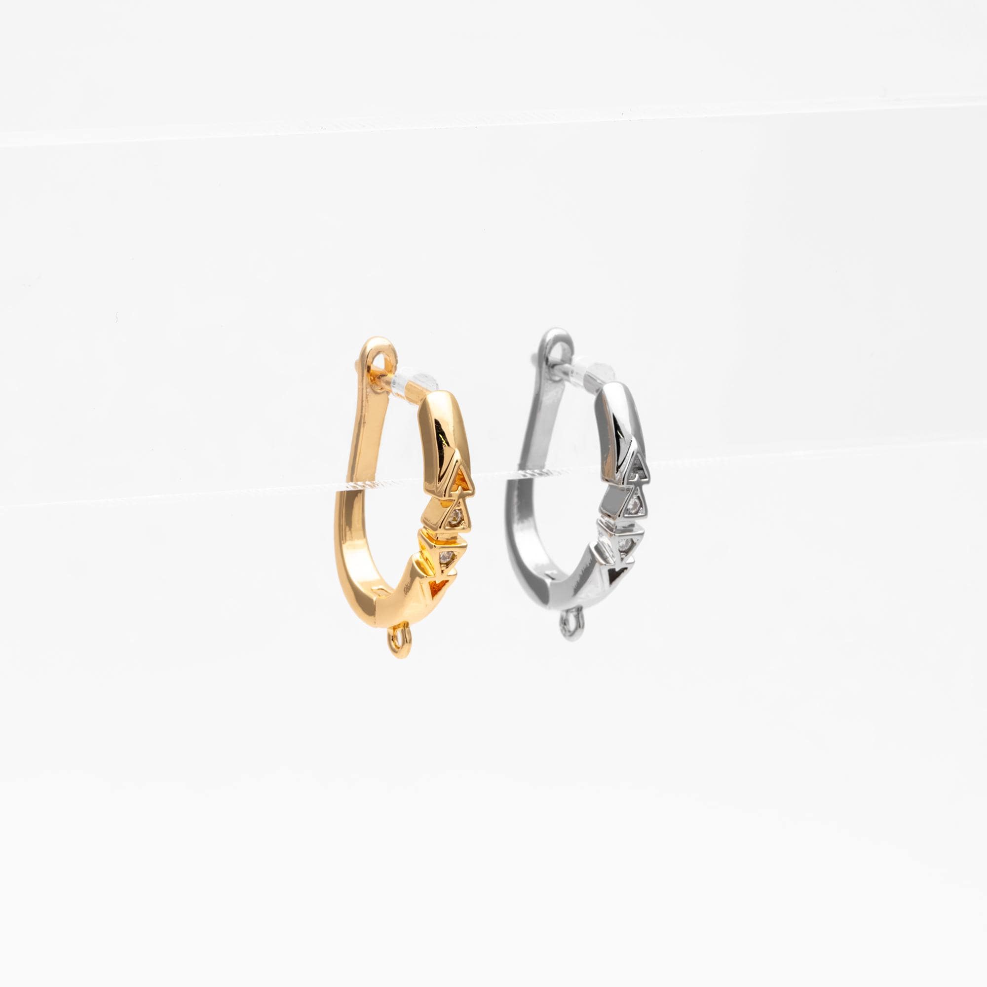 10pcs CZ Pave Leverback Ear Hooks, Gold/ Rhodium plated Brass, Hoop Earring with Loop (GB-4746)
